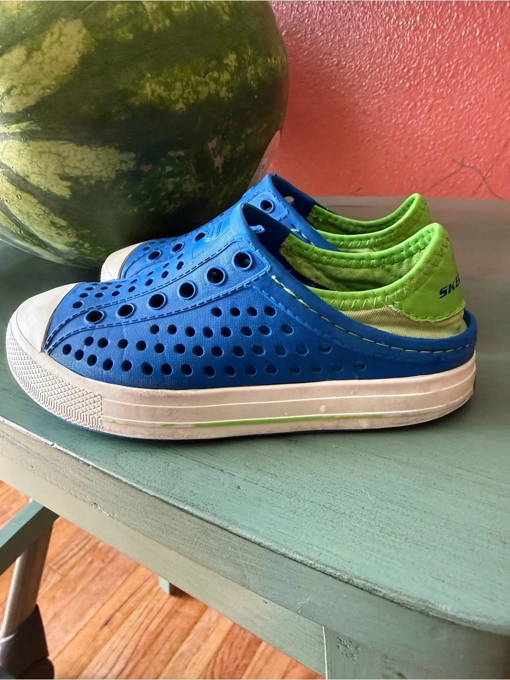 Skechers Blue Slip-On Kids Water Shoes with White Toe